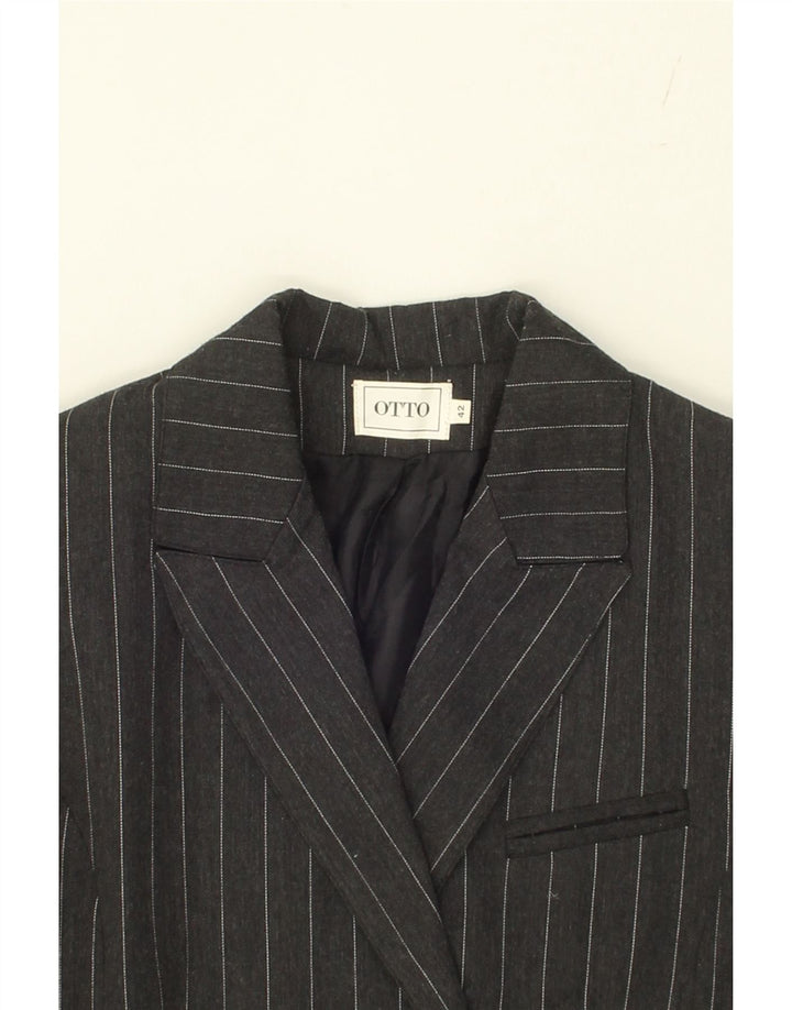 VINTAGE Womens Double Breasted Blazer Jacket IT 42 Medium Grey Pinstripe Vintage Vintage and Second-Hand Vintage from Messina Hembry 