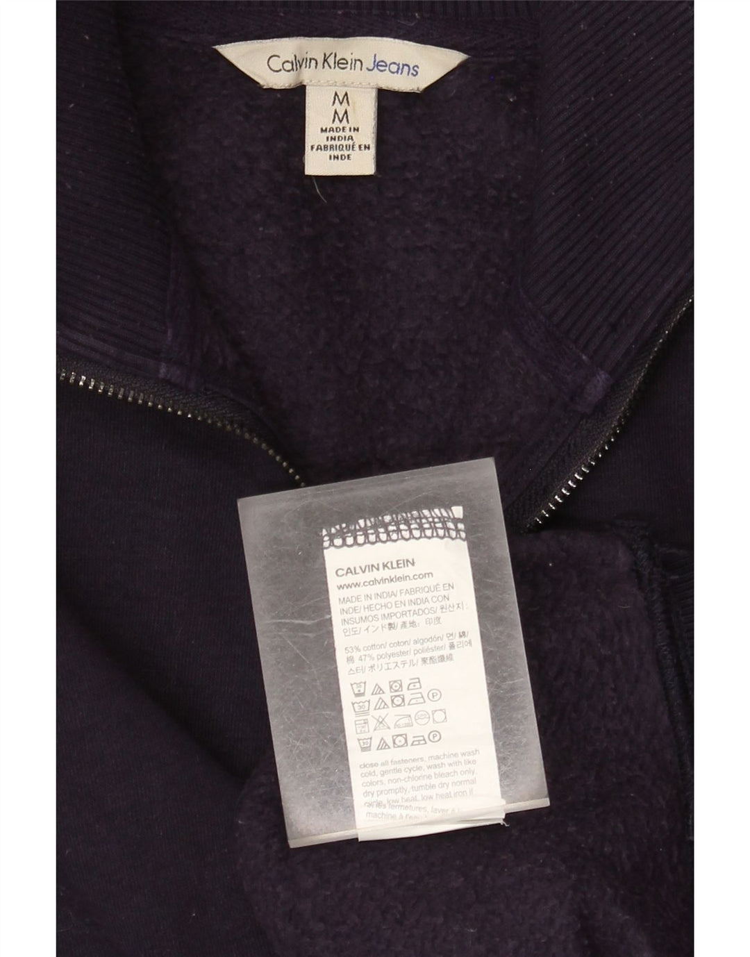 Męski sweter Calvin Klein Jeans z grafiką i zamkiem błyskawicznym, średni granatowy