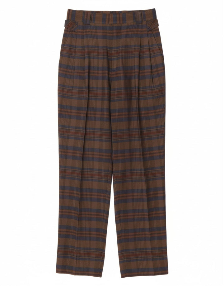 Damskie spodnie chino z wysokim stanem VINTAGE IT 44 Medium W26 L29 Brązowa kratka