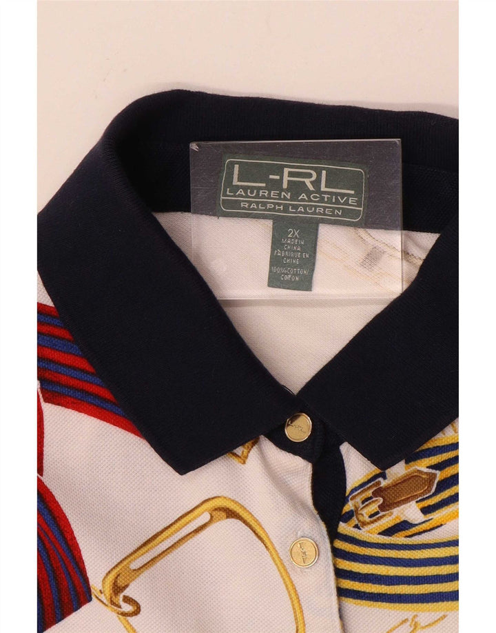 Damska koszulka polo Ralph Lauren Riding Abstract Pattern, 2XL, biała bawełna