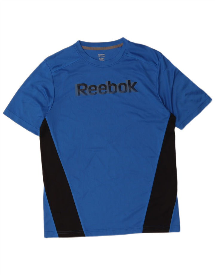 Męska koszulka z grafiką Reebok Top, średni niebieski, poliester z blokami kolorów