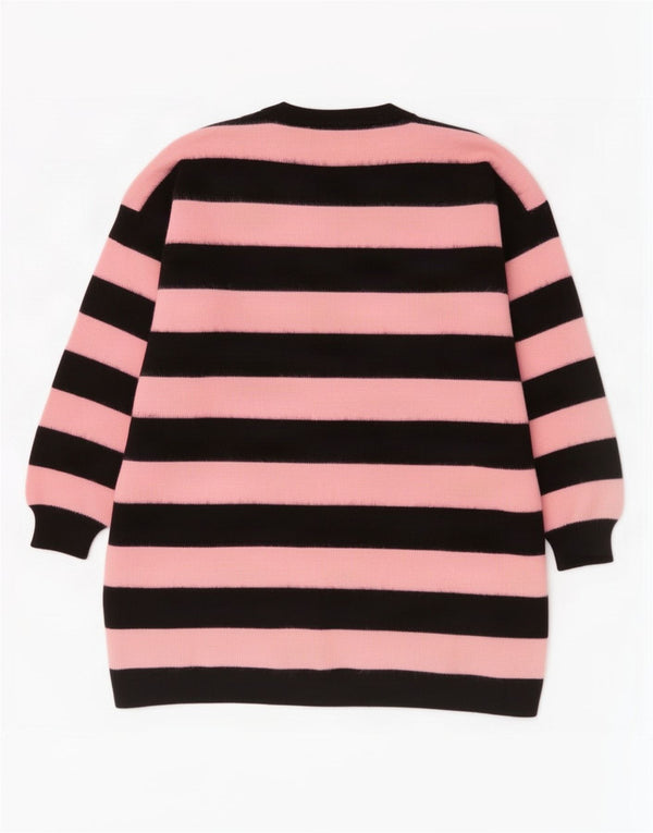 Vintage damski sweter z okrągłym dekoltem UK 14 w średnie różowe paski