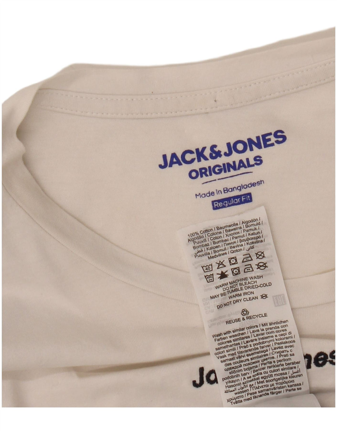 JACK & JONES Męski oryginalny T-shirt Top, mały, biały, bawełniany w bloki kolorów