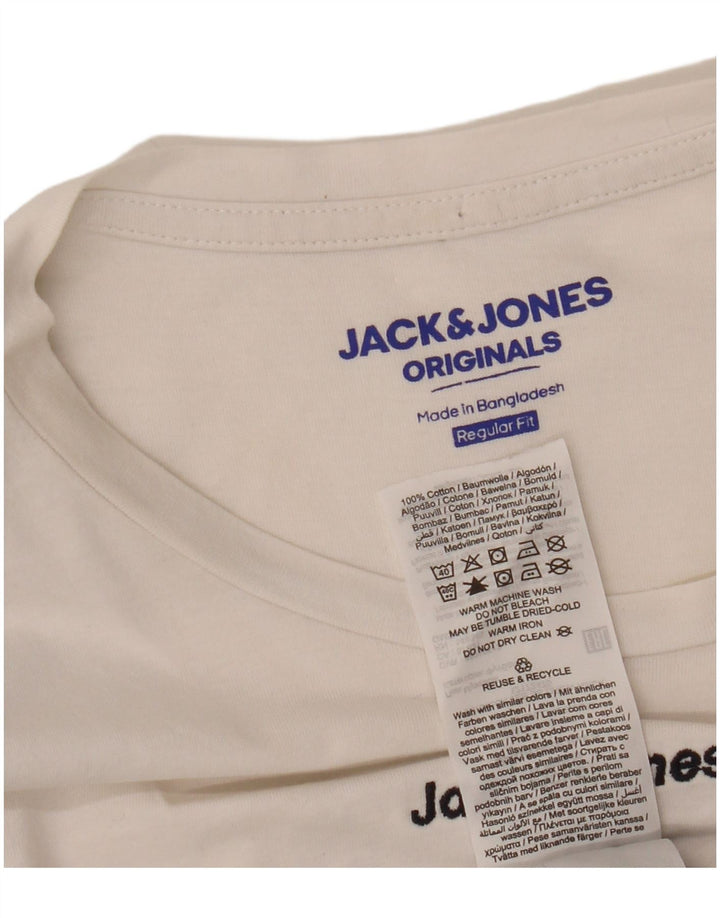 JACK & JONES Męski oryginalny T-shirt Top, mały, biały, bawełniany w bloki kolorów