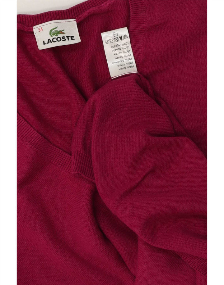 Lacoste Damski sweter z dekoltem w kształcie litery V, rozmiar 34, mały, różowy, bawełniany