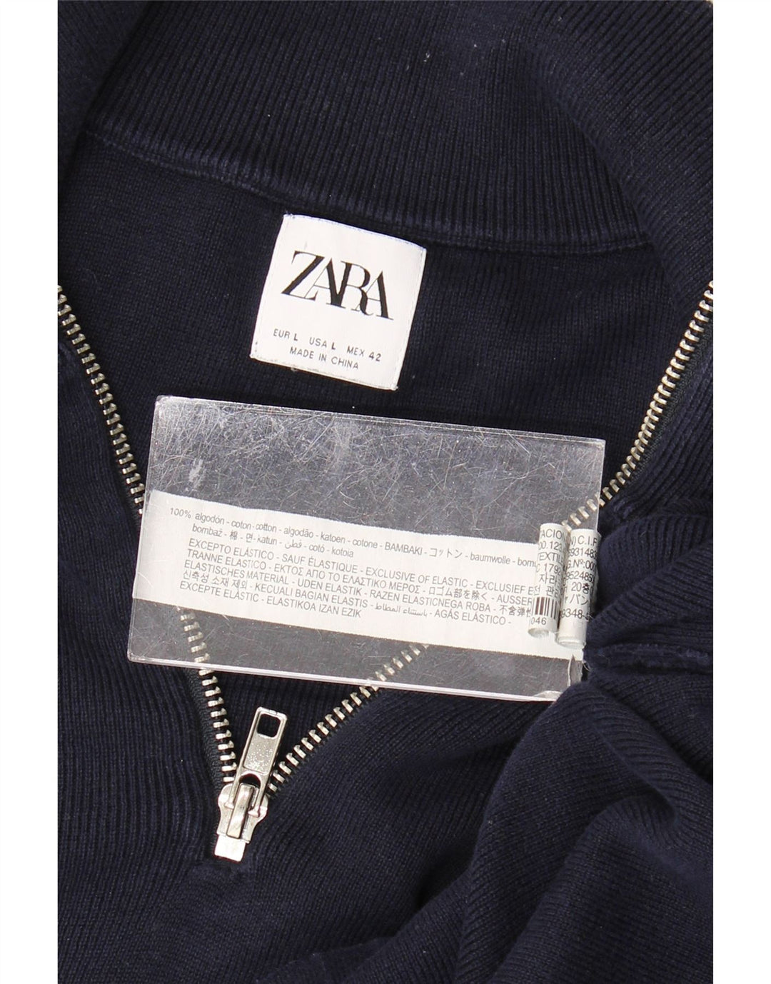 Męski sweter Zara z zamkiem błyskawicznym, duży, granatowy, bawełniany