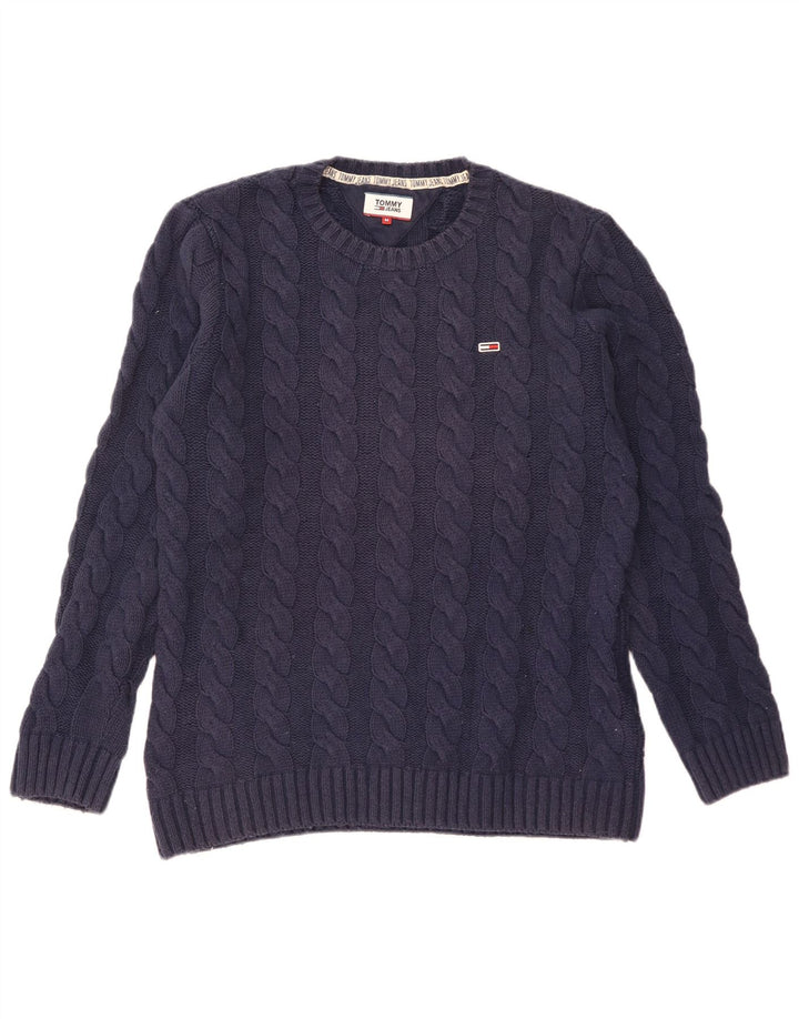 Męski sweter z okrągłym dekoltem Tommy Hilfiger, średni granatowy, bawełniany