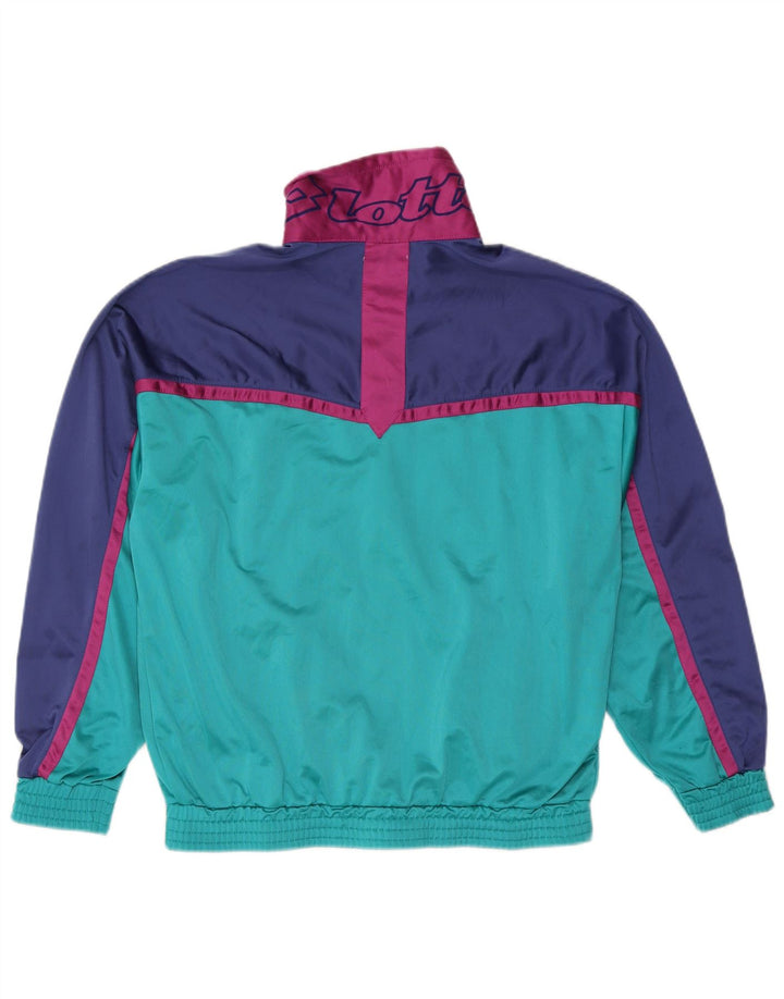 Męska kurtka dresowa LOTTO z grafiką, duży niebieski poliester z blokami kolorów