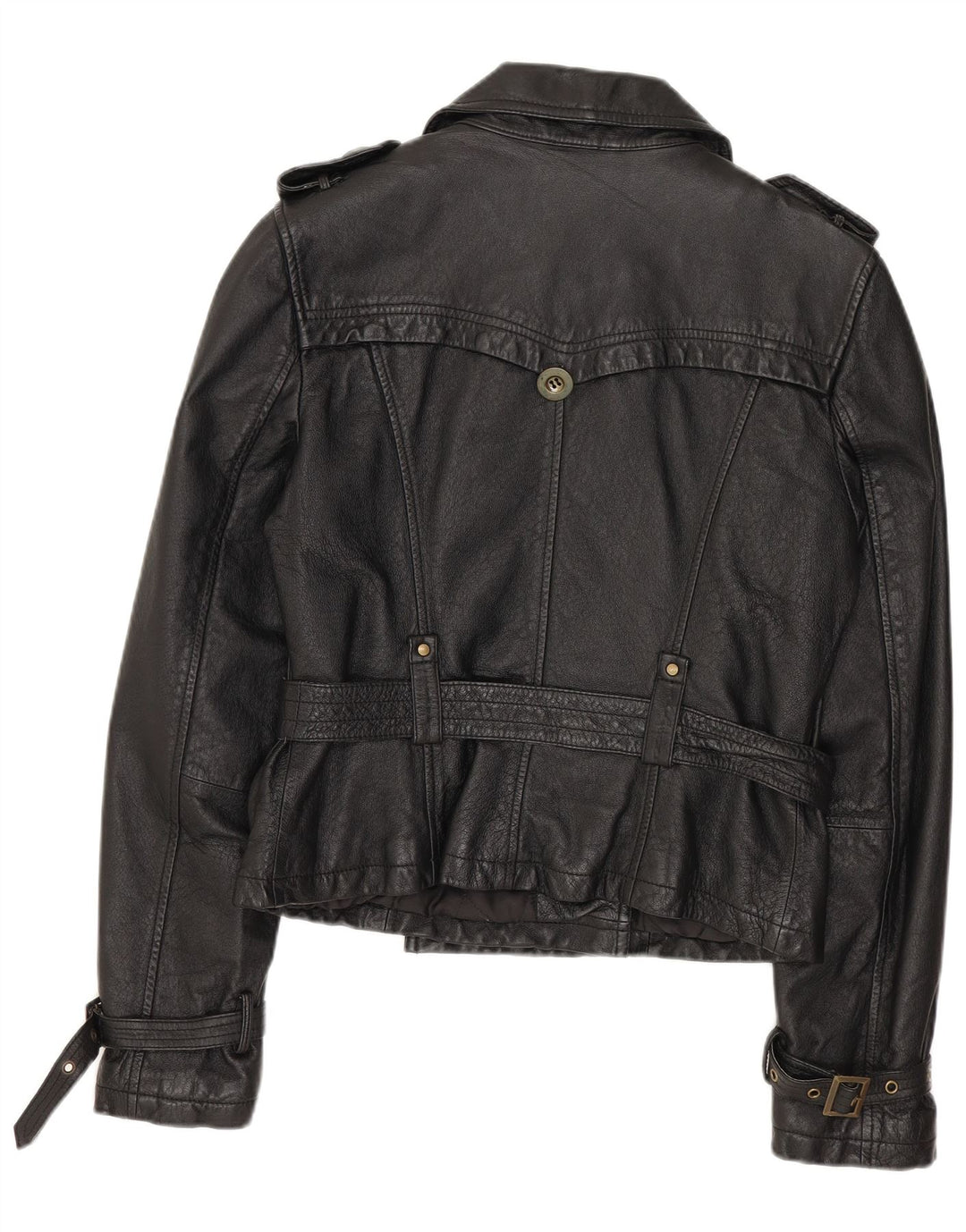 SPECCHIO Damska krótka skórzana kurtka wojskowa UK 12, średnia czarna skóra