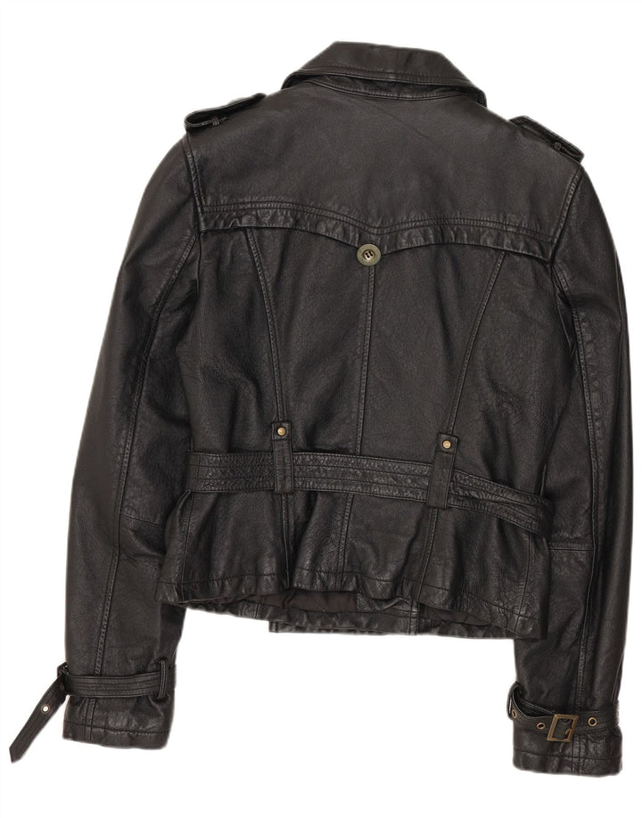 SPECCHIO Damska krótka skórzana kurtka wojskowa UK 12, średnia czarna skóra