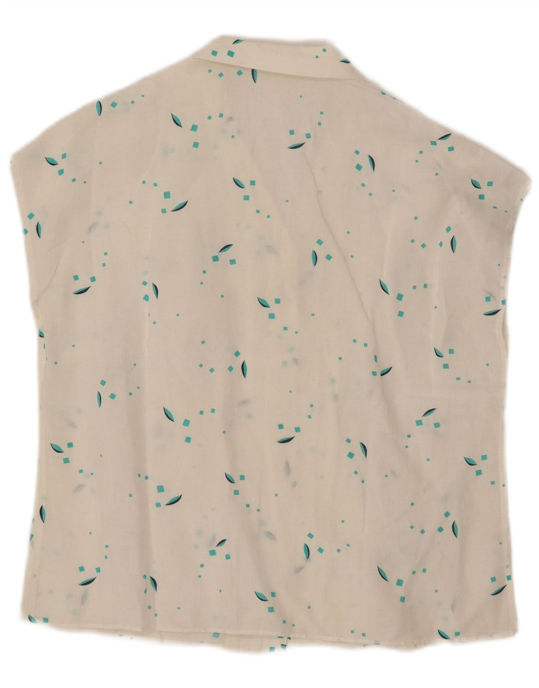 Damska bluzka koszulowa bez rękawów VINTAGE UK 12 Średnia biała geometryczna