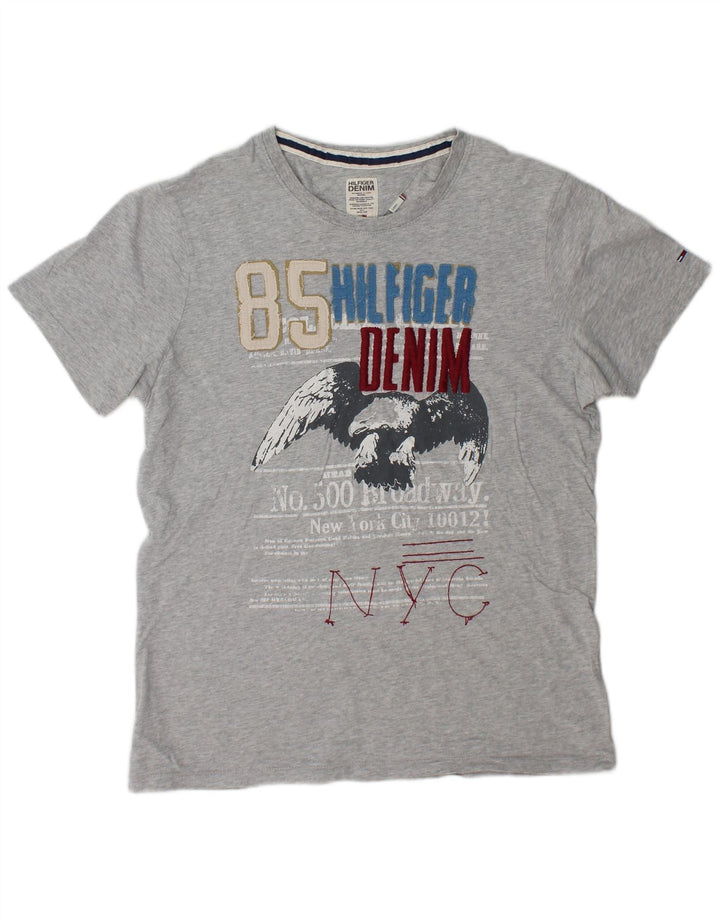 Męski T-shirt z grafiką Tommy Hilfiger, duży, szary