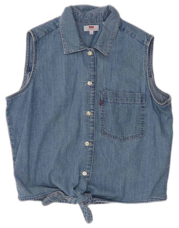 Levi's Womens Crop Sleeveless Denim Shirt UK 10 Small Blue Cotton