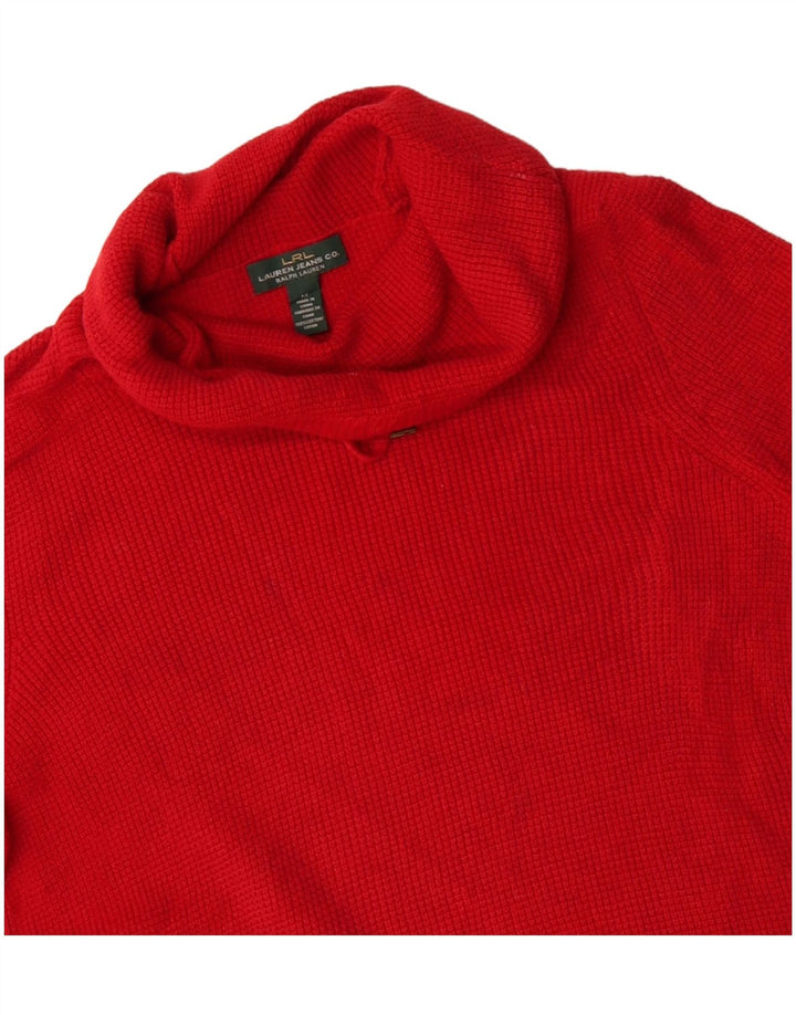 Damski sweter z golfem Ralph Lauren UK 14, średni czerwony, bawełniany