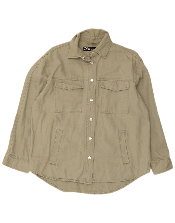 Damska koszula oversize Zara UK 10 Small, zielona bawełniana