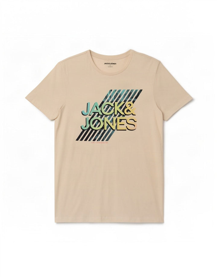 Męska koszulka z grafiką Jack & Jones, średnia, biała bawełna