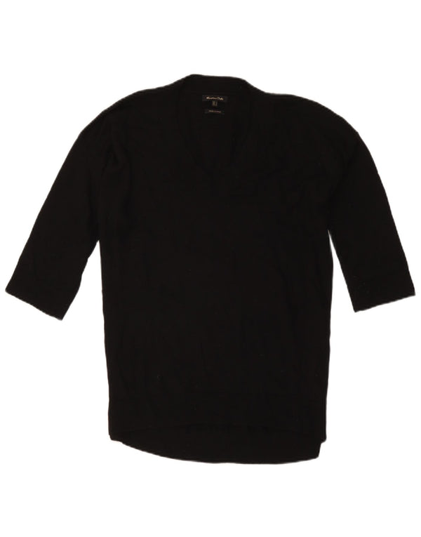 Sweter damski Massimo Dutti z rękawem 3/4 i dekoltem w kształcie litery V, UK 10, mały, czarny