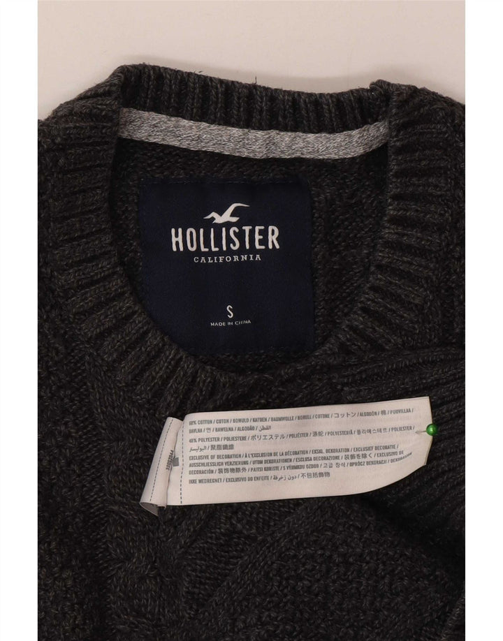 Męski sweter z okrągłym dekoltem Hollister, mały, szary, bawełniany