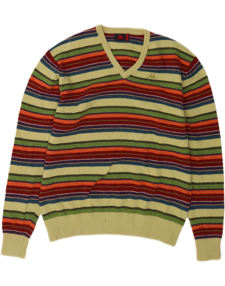Męski sweter Kappa z dekoltem w kształcie litery V, XL, wielobarwny, wełniany w paski
