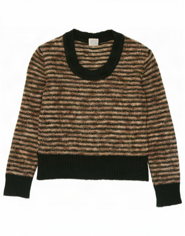 Vintage damski sweter z dekoltem w łódkę UK 14 średnie beżowe paski