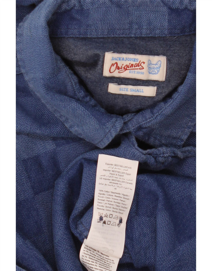Koszula męska Jack & Jones, mała, niebieska bawełniana kratka