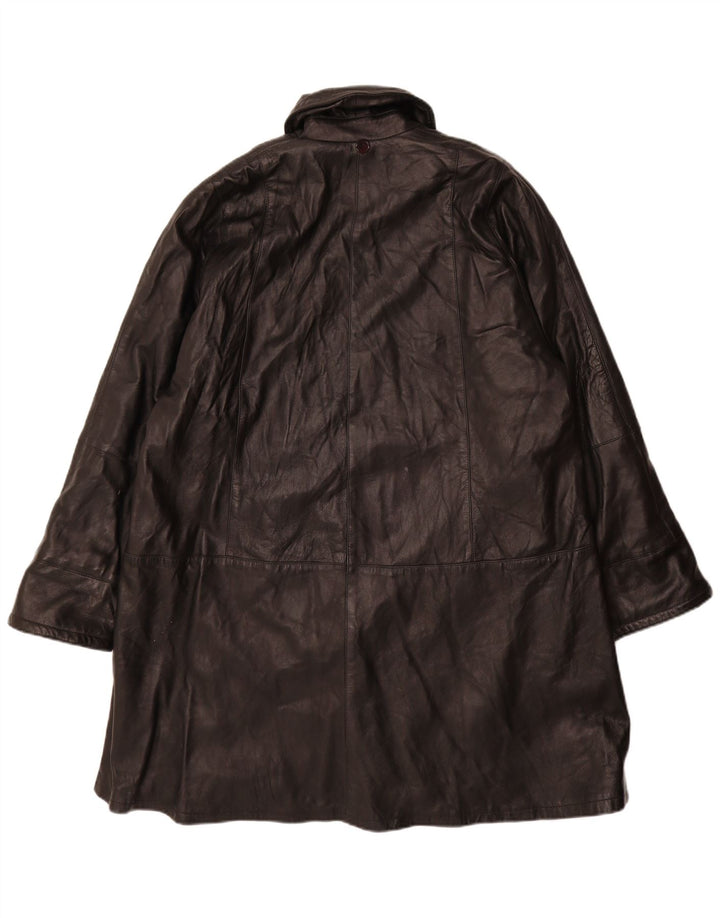 Vintage damski płaszcz skórzany o luźnym kroju UK 14, średnia czarna skóra