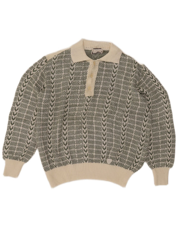 Sweter damski w stylu vintage, krótki sweterek polo, UK 18 XL, khaki, geometryczny