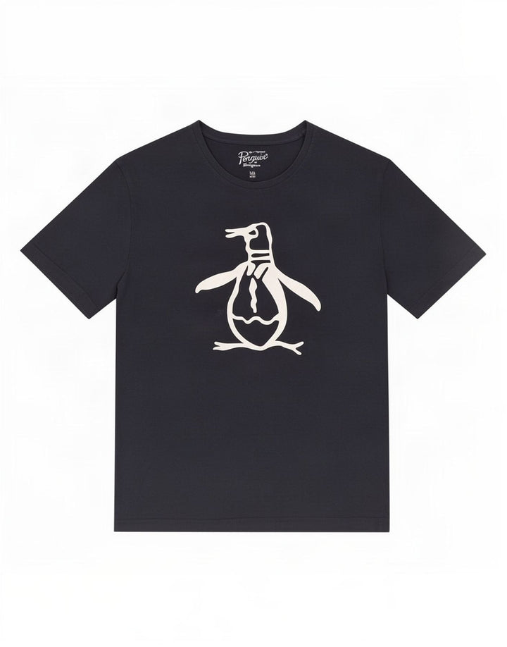Męski T-shirt z grafiką Pingwin, duży, granatowy, bawełniany
