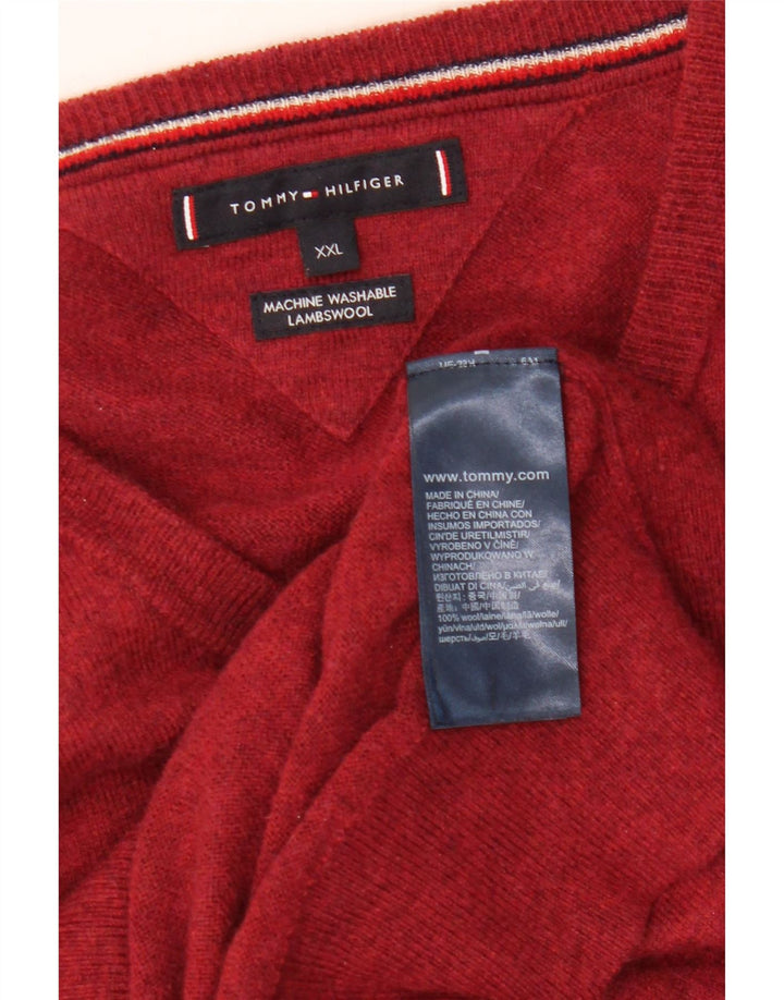 Męski sweter TOMMY HILFIGER z dekoltem w kształcie litery V, 2XL, czerwona wełna