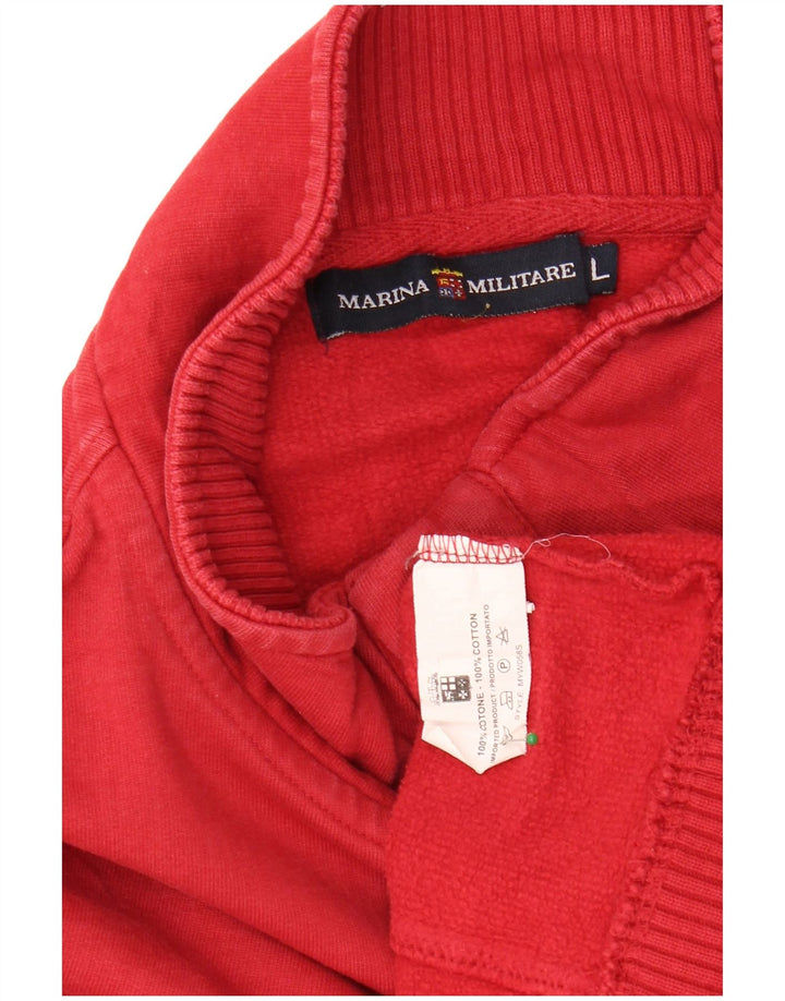 MARINA MILITARE Mens Button Neck Sweatshirt Jumper Large Red Cotton