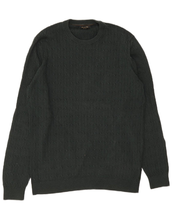 Męski sweter z okrągłym dekoltem Massimo Dutti XL, zielony, bawełniany