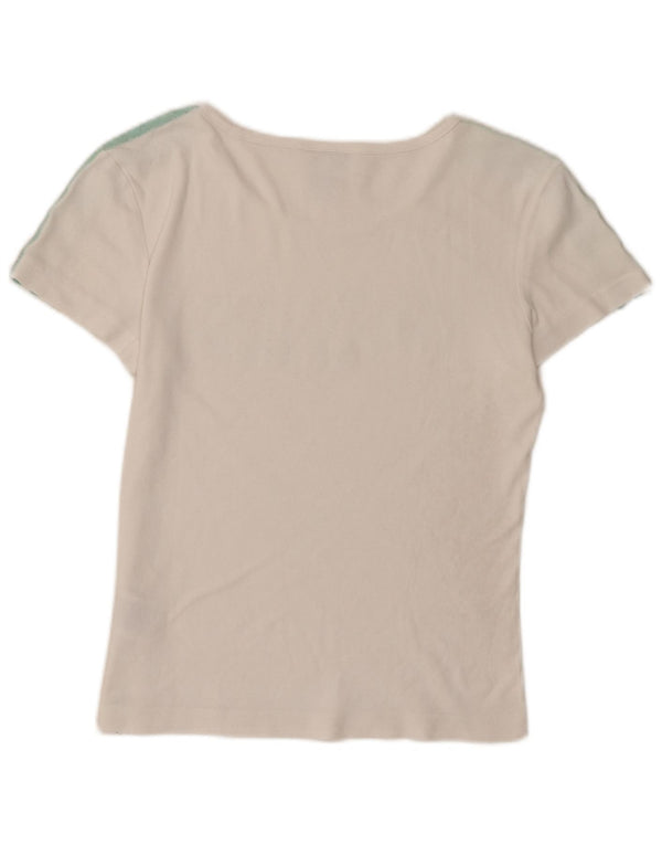 Damska koszulka z grafiką Adidas Top UK 14, duża, biała bawełna z blokami kolorów