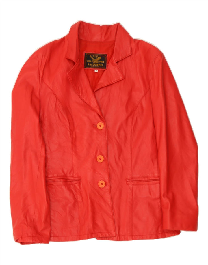 FALCONPEL Womens 3 Button Leather Blazer Jacket IT 48 XL Red Leather Vintage Falconpel and Second-Hand Falconpel from Messina Hembry 