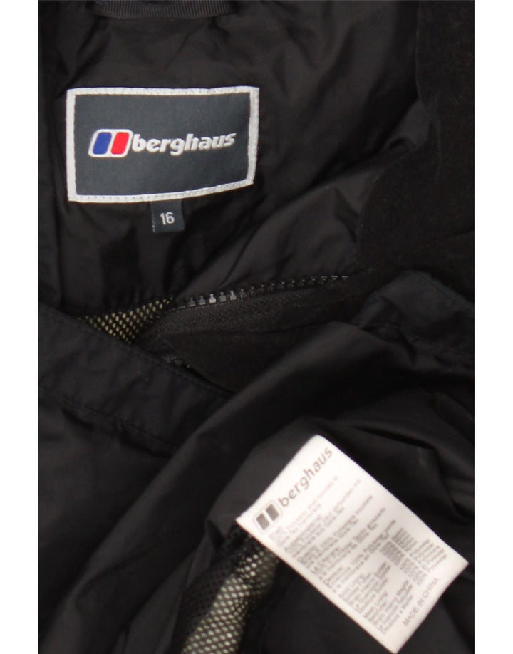 Damska kurtka przeciwdeszczowa z kapturem oversize Berghaus UK 16, duża, czarna, poliester