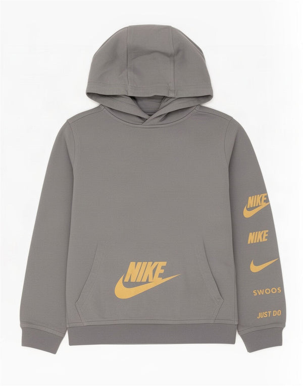 Chłopięcy sweter z kapturem Nike z grafiką, rozmiar 11-12 lat, duży, szary, bawełniany
