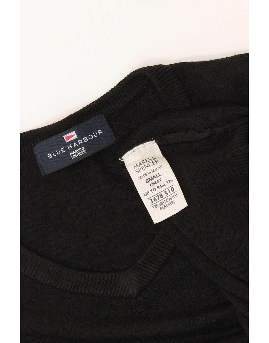Męski sweter Marks & Spencer Blue Harbor z dekoltem w kształcie litery V, mały, czarny, akrylowy