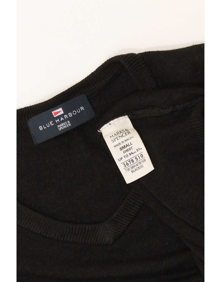 Męski sweter Marks & Spencer Blue Harbor z dekoltem w kształcie litery V, mały, czarny, akrylowy