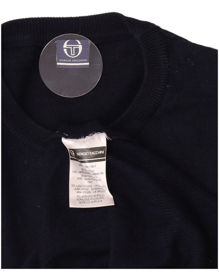 Męski sweter z okrągłym dekoltem Sergio Tacchini, średni granatowy, dziewicza wełna
