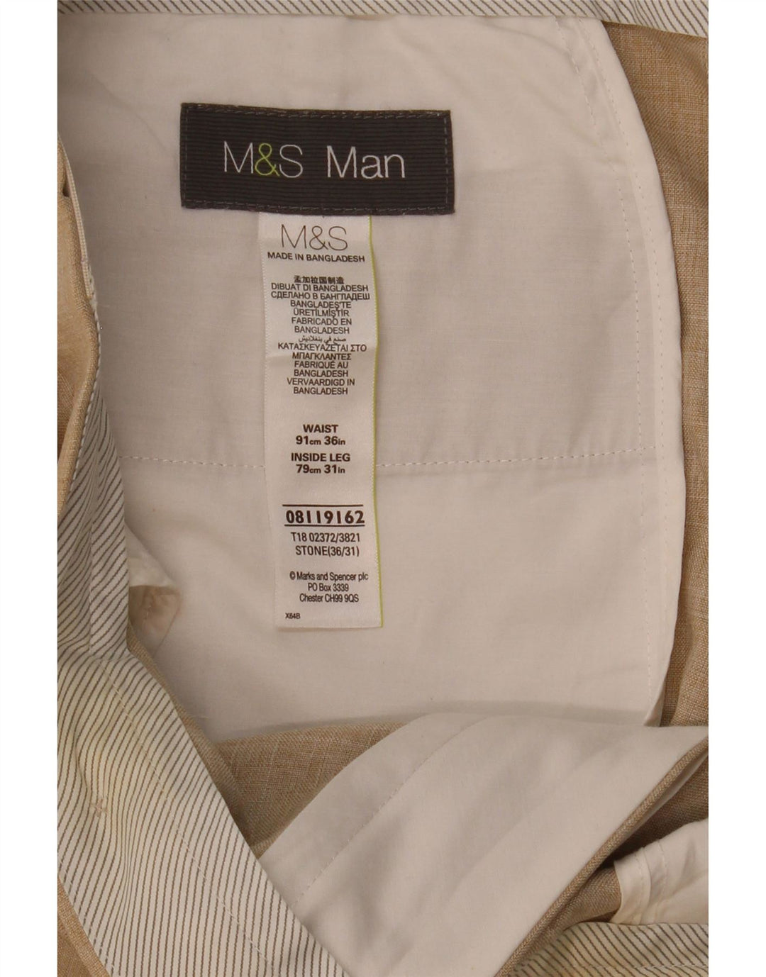 Męskie proste spodnie garniturowe MARKS & SPENCER W36 L31 Beżowy poliester
