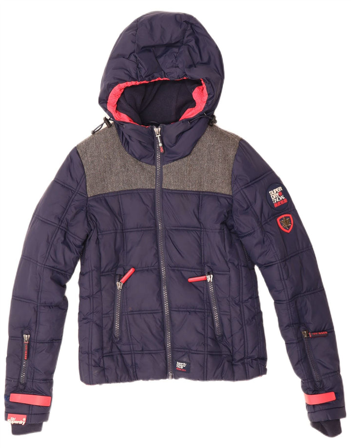Damska kurtka narciarska Superdry Oversize z kapturem UK 6 XS Granatowa, poliestrowa