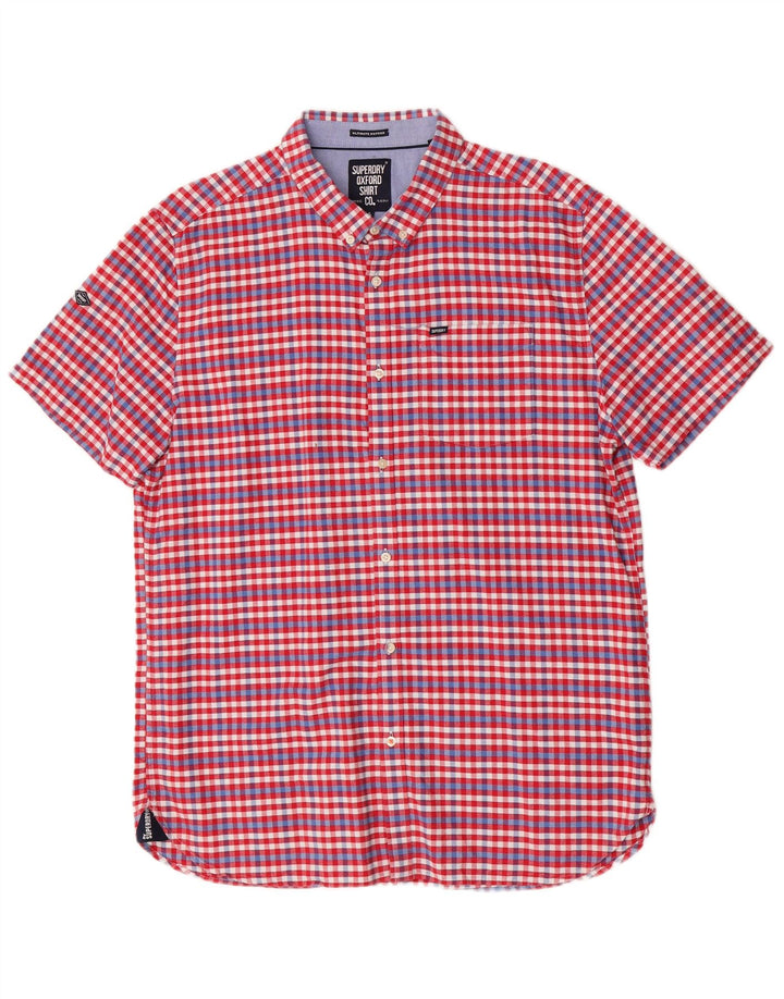 Męska koszula z krótkim rękawem Superdry 2XL, bawełniana czerwona kratka