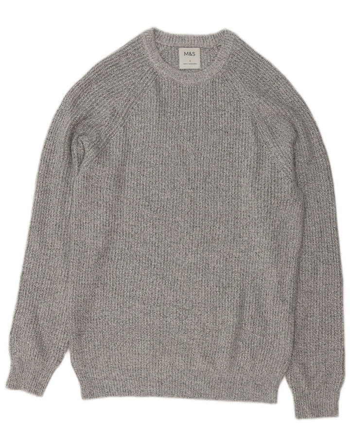 Marks & Spencer Męski sweter z okrągłym dekoltem, mały, szary poliamid