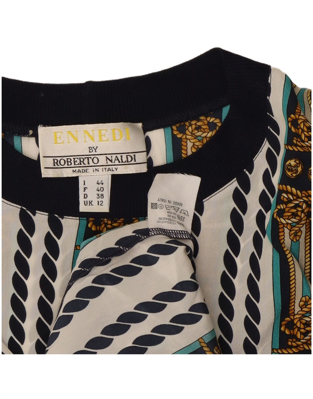 ENNEDI Damska bluzka Top UK 12 Średni biały octan w paski