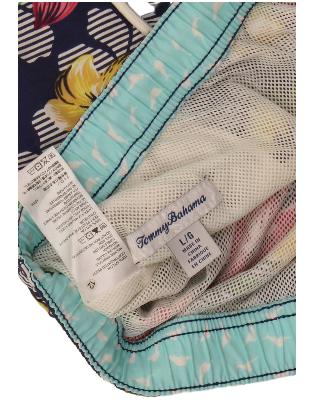 Męskie hawajskie spodenki kąpielowe Tommy Bahama, duży, granatowy, kwiatowy nylon