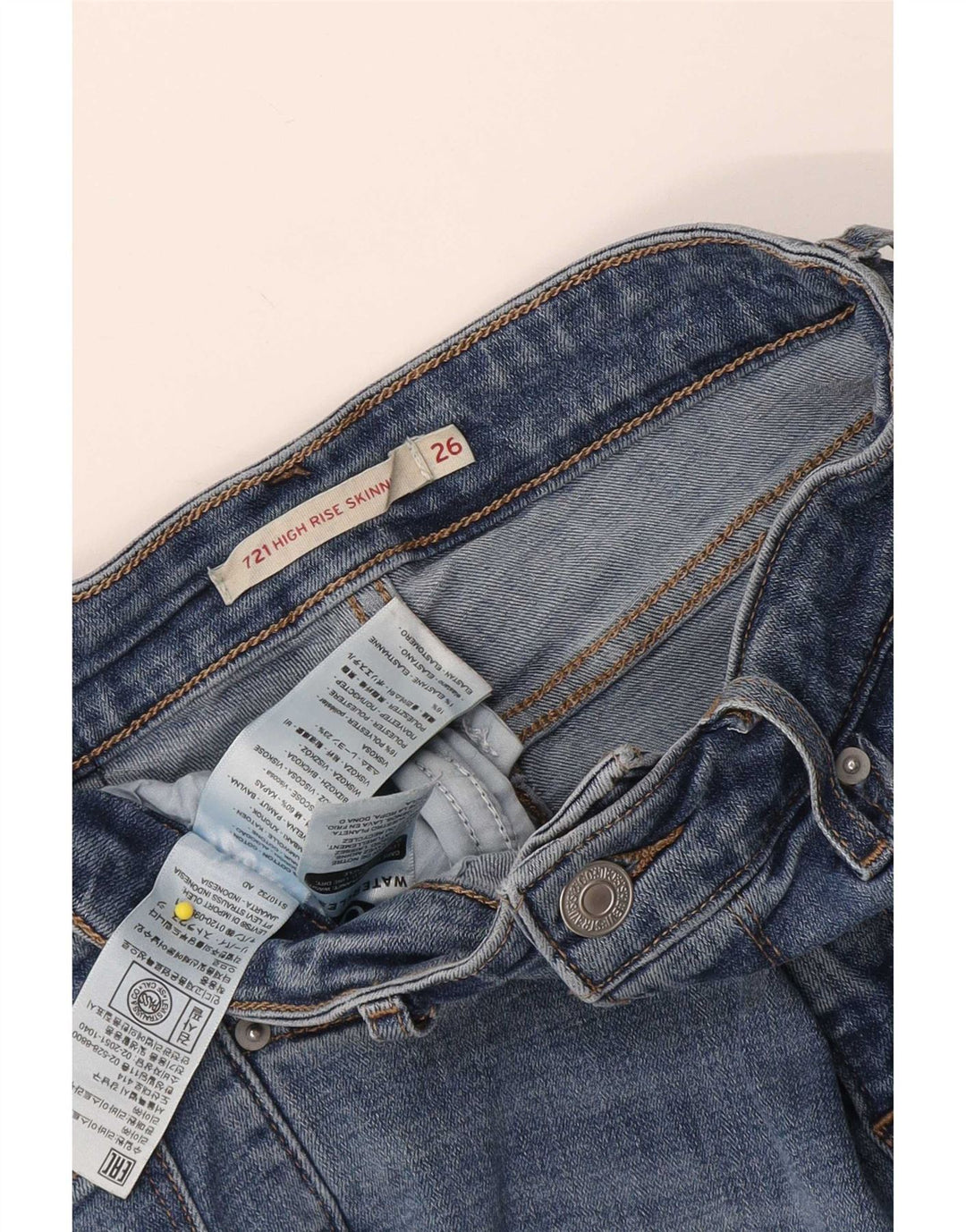 Damskie spodenki jeansowe Levi's 721 z wysokim stanem W26, małe, niebieskie, bawełniane