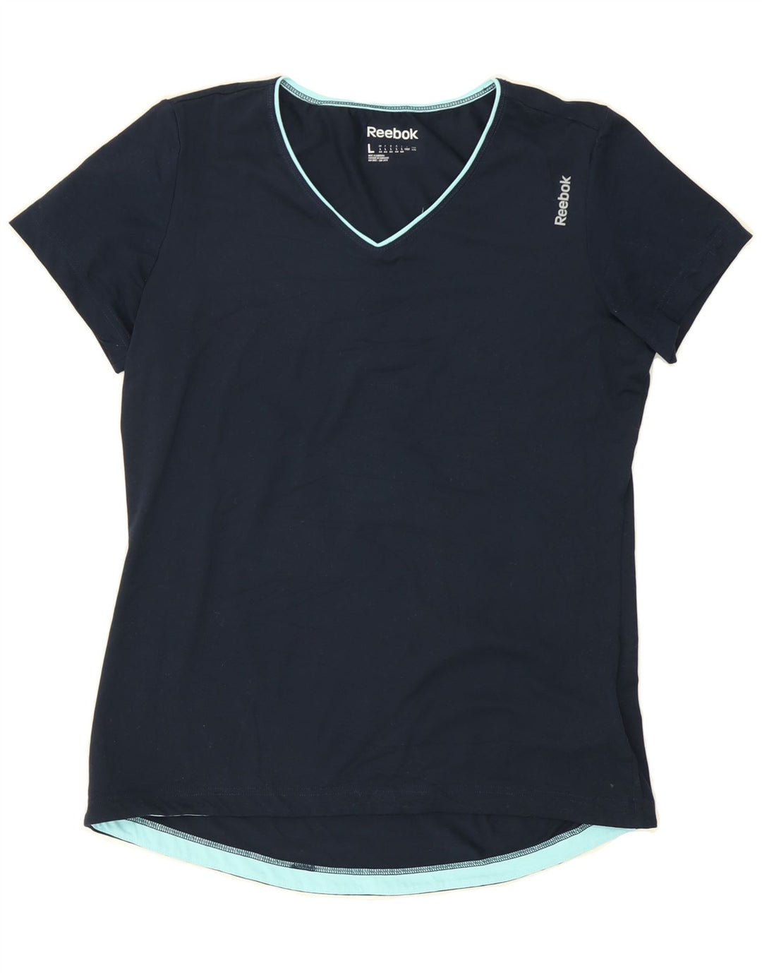 REEBOK Womens T-Shirt Top UK 16/18 Large Navy Blue Polyester Vintage Reebok and Second-Hand Reebok from Messina Hembry 