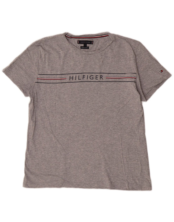 Damska koszulka z krótkim rękawem i grafiką Tommy Hilfiger, duża, szara bawełna