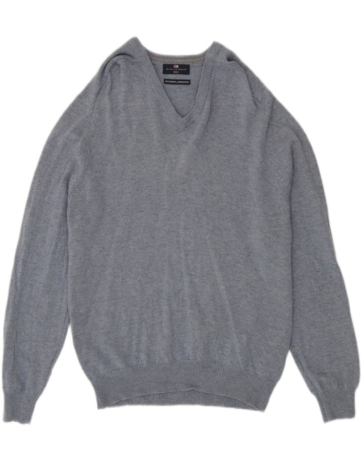 Męski sweter Marks & Spencer Blue Harbor z dekoltem w kształcie litery V, średnioniebieski