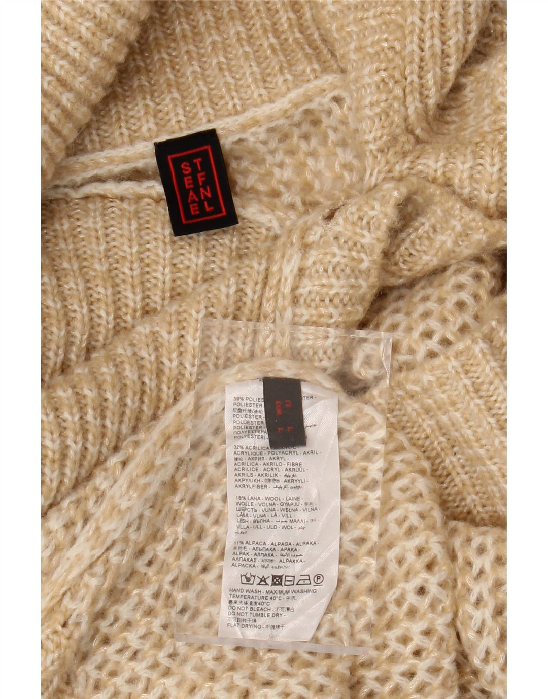 STEFANEL Damski sweter oversize zapinany na guziki UK 16, duży beż