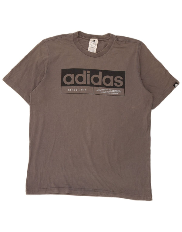 Męska koszulka z grafiką Adidas, średnia, szara bawełna